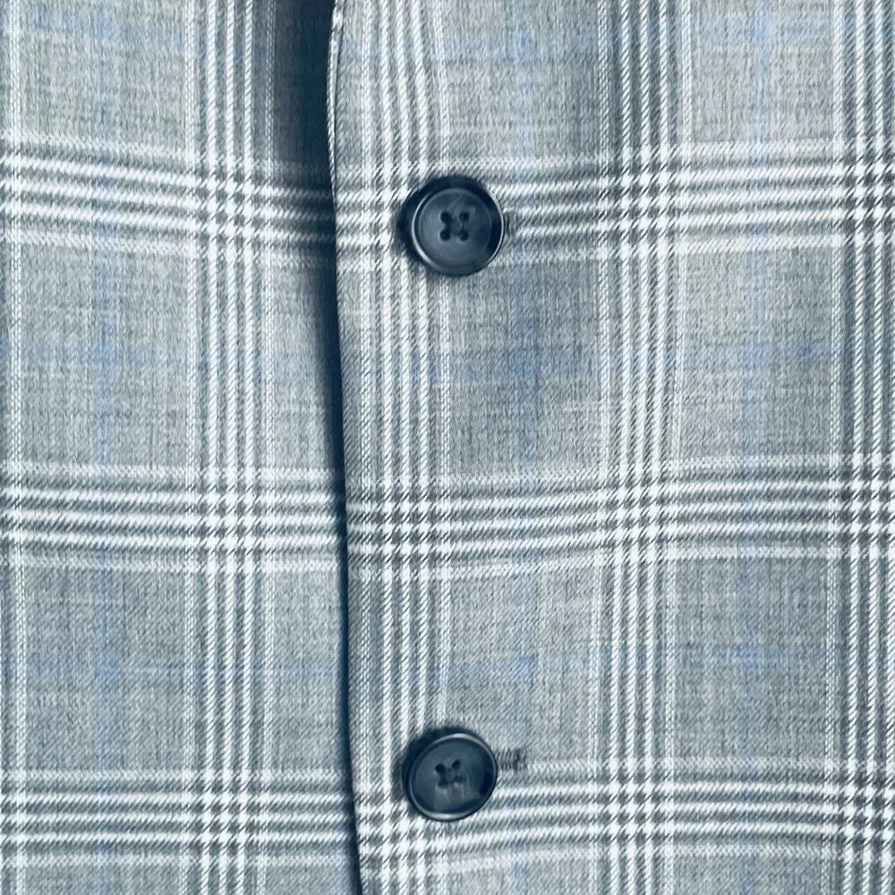 Brooks Brothers Wool Blazer Mens 48R Gray Blue Plaid Fitzgerald Fit Suit Jacket